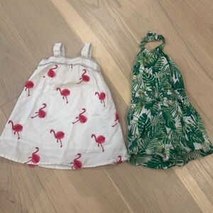 Embroidered Flamingo Dress and Green Leaf Print Romper